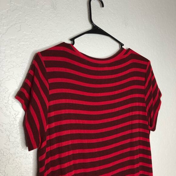 Cabi Sweet Talk maroon red striped ruffle hem jersey knit top Small #3631 - Picture 10 of 14